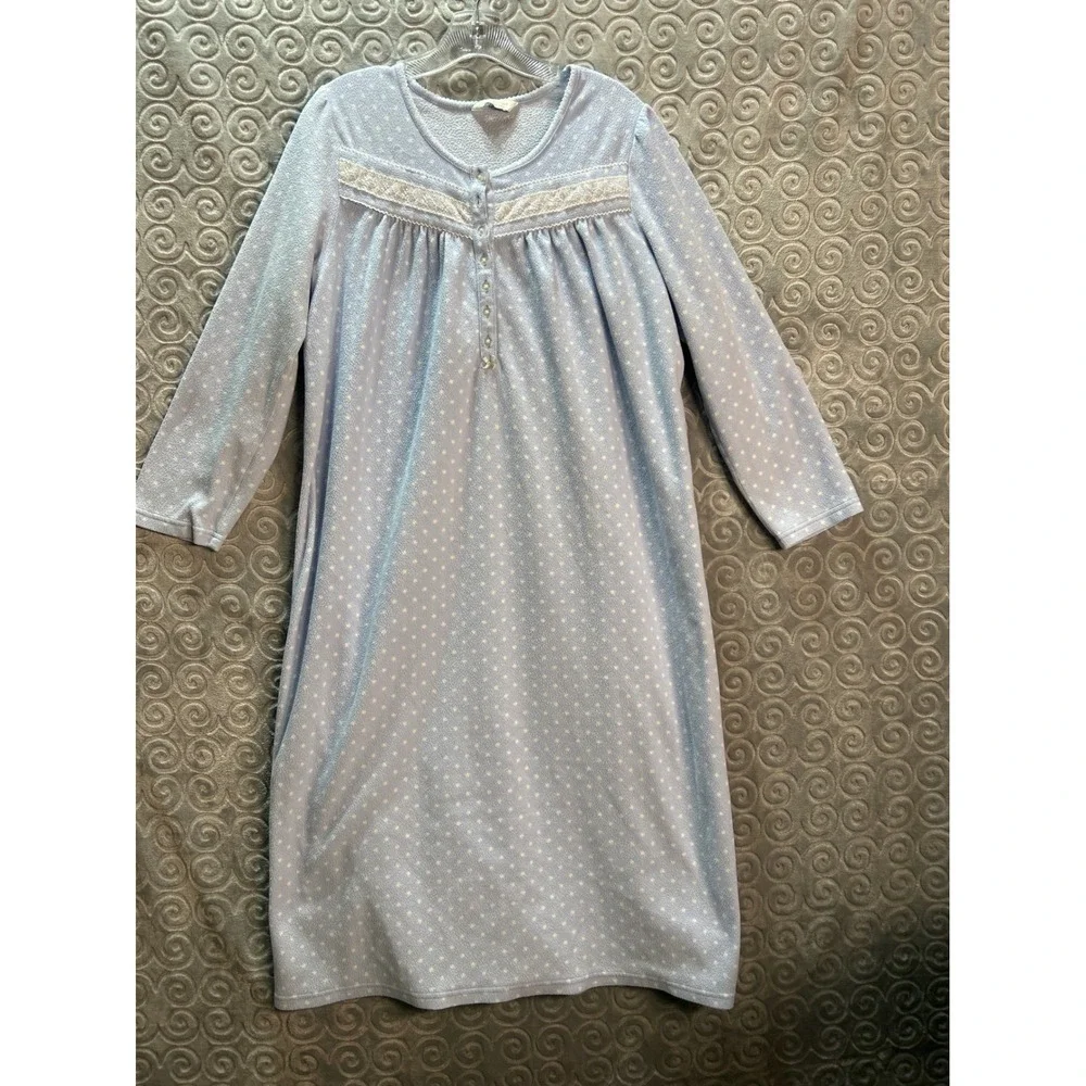 Charter Club Intimates‎ Blue Dot Print Nightgown Lace Trim Sleepwear **READ**